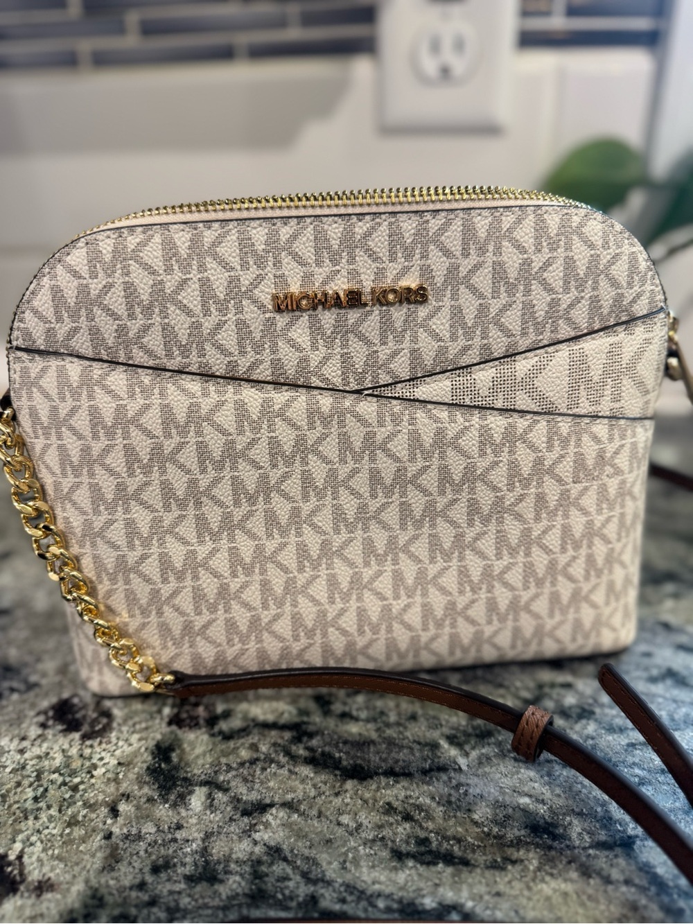 Michael Kors Vanilla Logo Crossbody with Brown Strap & Gold Hardware - Picture 2 of 6